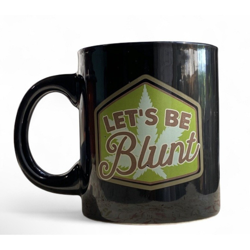 Let's Be Blunt Mug Soup Cup 20oz Extra‎ Large Black Green 4.5 x 4 inches Funny